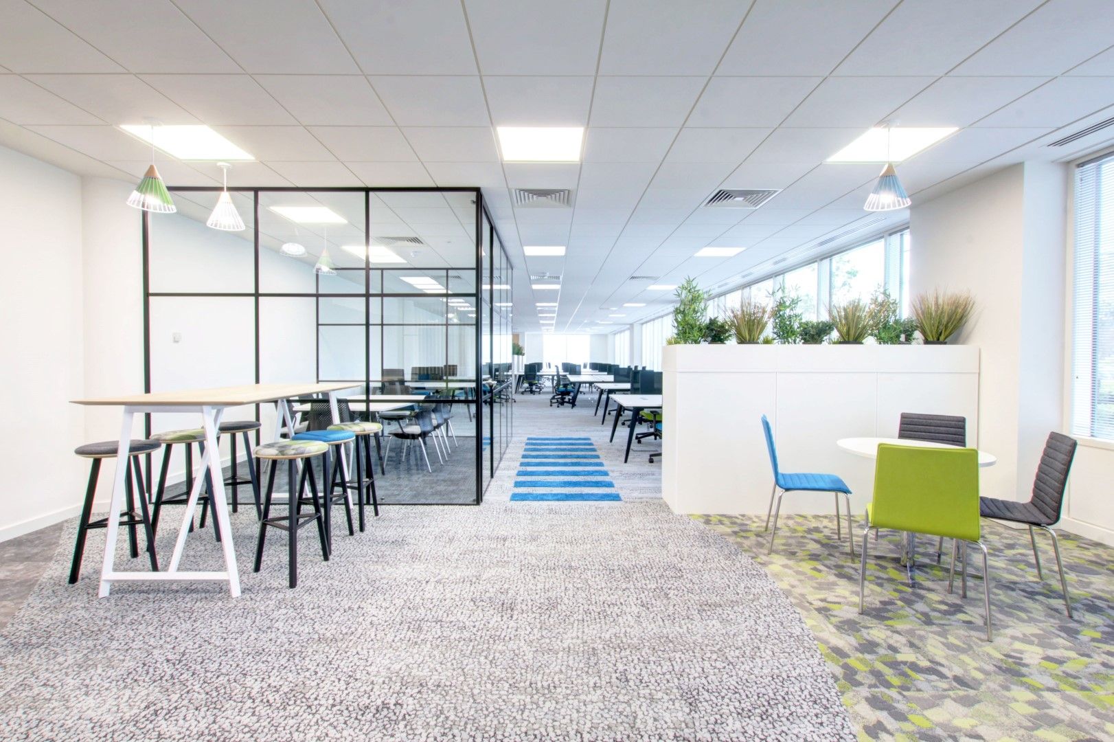 Open-plan corporate collaborative workspace